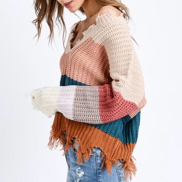 Multicolor Distressed Sweater - Picture 3 of 4